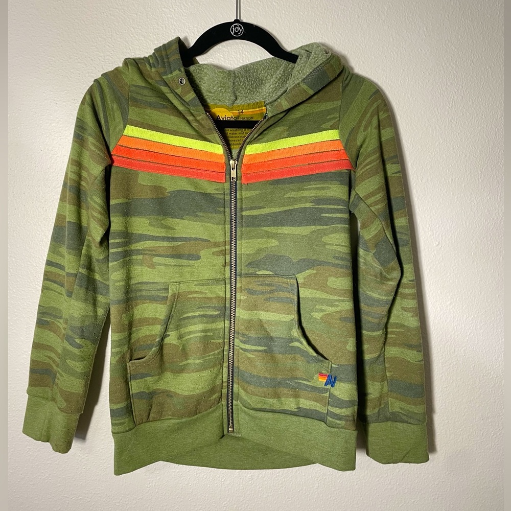 KID'S 4 STRIPE HOODIE - CAMO // NEON STRIPES size: 14